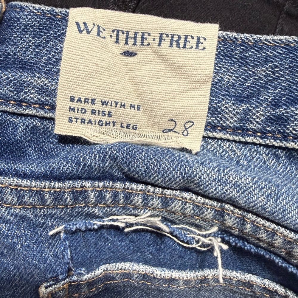 Free People Patchwork Straight Leg Jeans in Light Blue and Dark Blue - Picture 8 of 9
